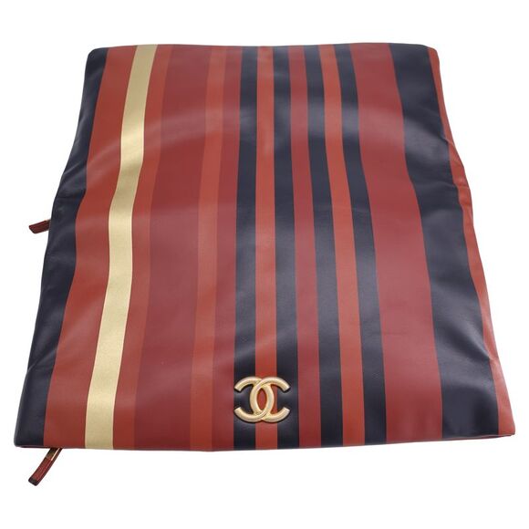 Pre Loved Chanel Paris-Greece Striped Clutch in Brown Leather Women Brown | - Picture 6 of 8